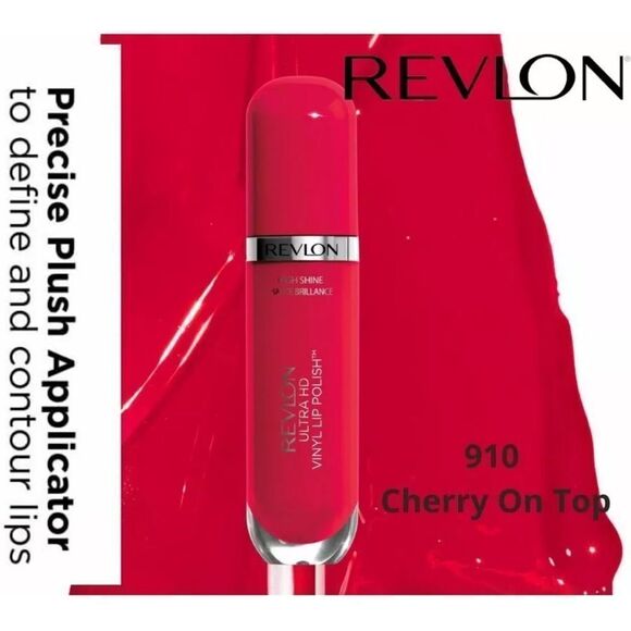 New Revlon Ultra HD Vinyl Lip Polish Liquid Lipstick Red 910 Cherry on Top - Picture 1 of 4
